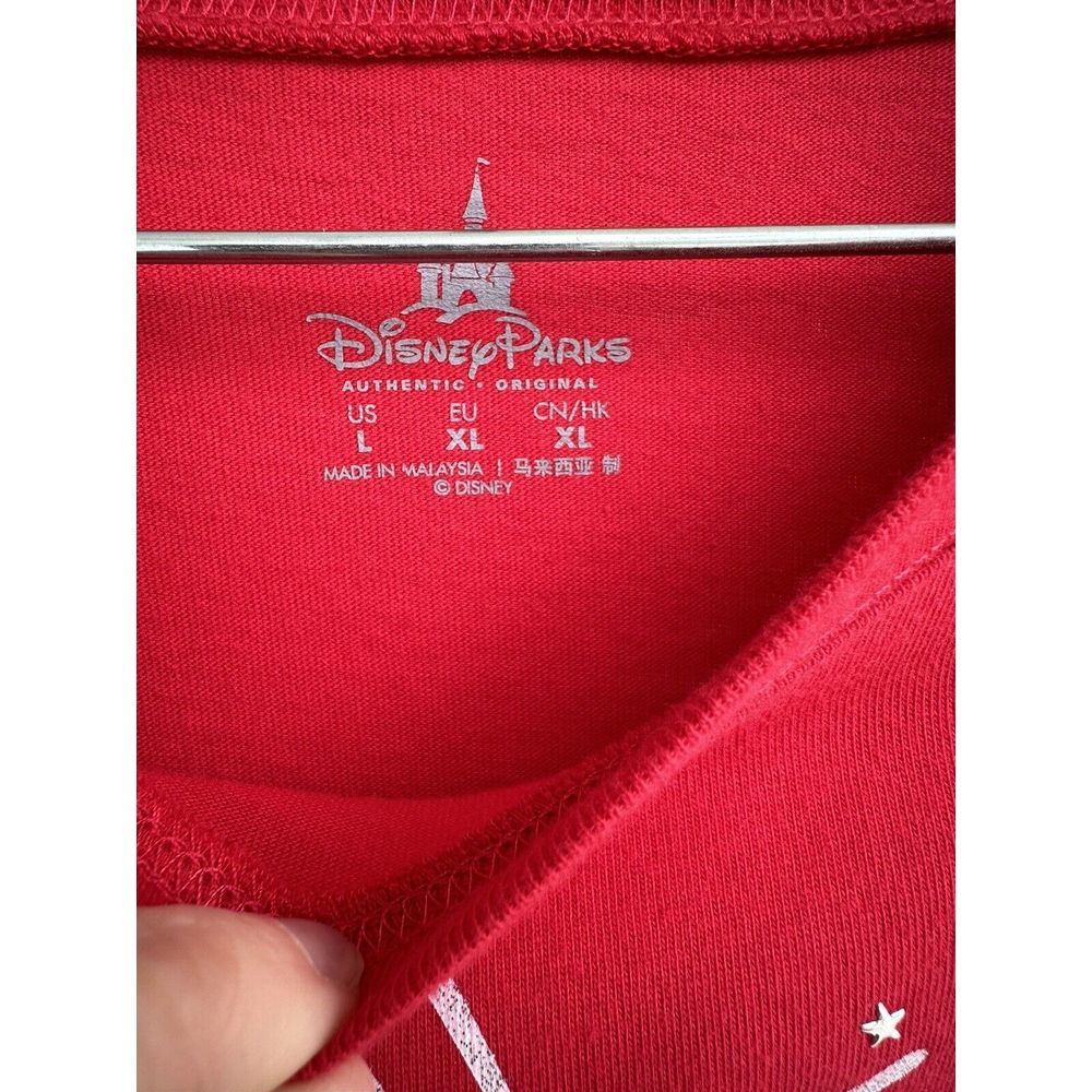 Disney Parks red Mickey and Minnie metal stud stars short sleeve t shirt Sz L - Picture 3 of 4
